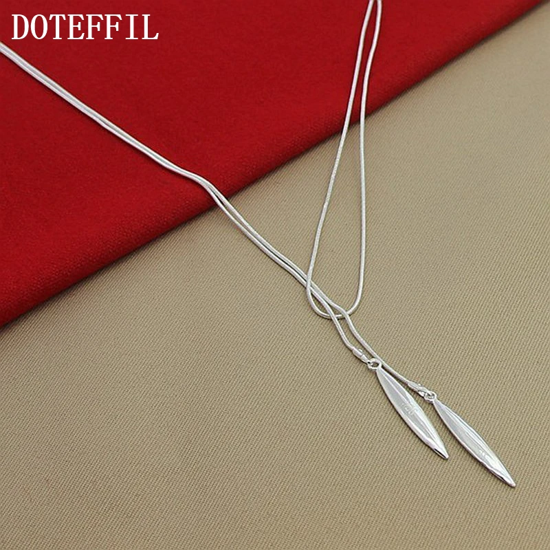 DOTEFFIL 925 Sterling Silver Double Leaf Snake Chain Necklace For Women Wedding Engagement Party Jewelry - Image 2