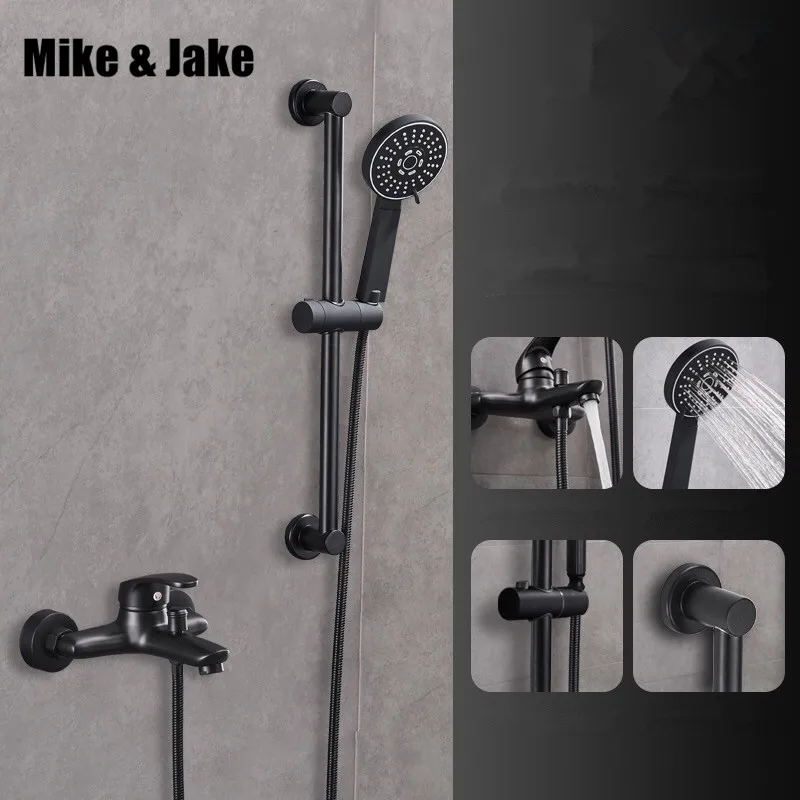 

Bathroom black simple shower mixer set with shower bar bath wall bathtub mixer set with hand shower black orb shower faucet