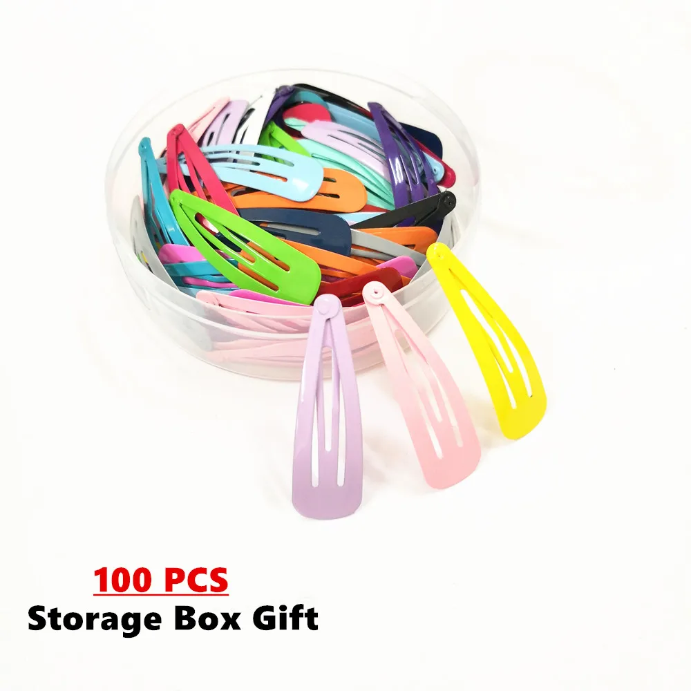 

100 Pcs/Box 2 Inch Assorted Solid Hair Clips Metal Snap Clips Girls Hairpin Barrettes for Kids Gifts Hair Accessories