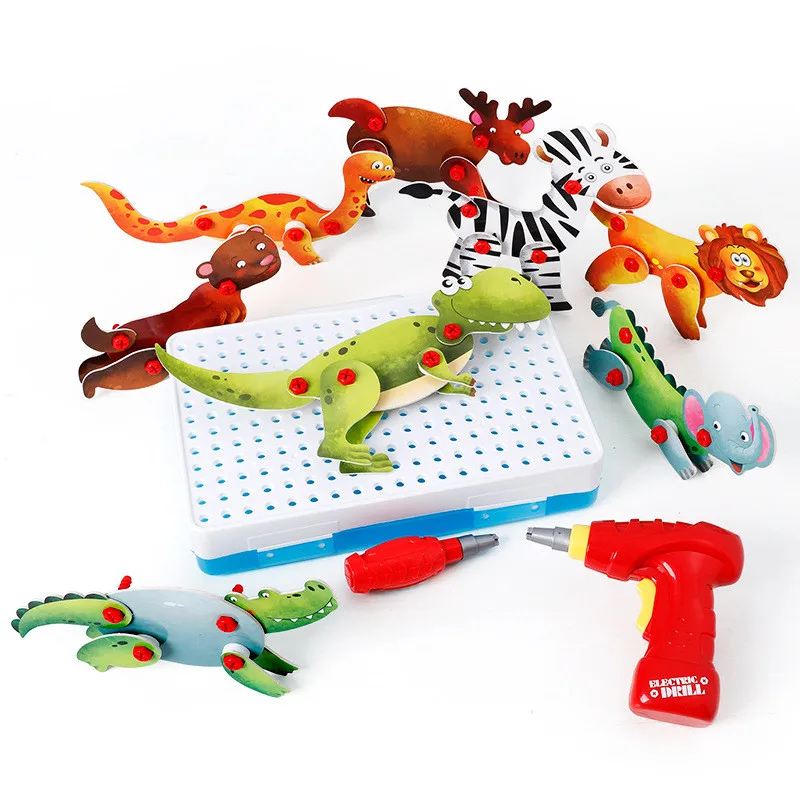 

Kids 3d Puzzles Toy Animal Assembly Puzzle Boy Toy Educational Toys Tool Screw Drill Wooden Toys for Boys Kids Puzzles De Madera