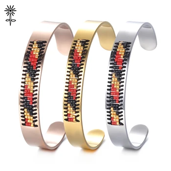 

Rose Gold/Golden Plated Bangle Women Fashion seed bead Bracelets Stailness Steel Wristband Lovers Jewelry 10pcs/lot M-029*10