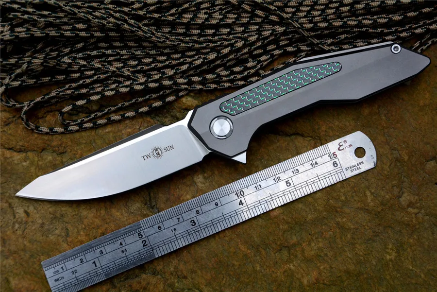 

New Twosun Knife TS42 Folding Blade Hunting Pocket Knife D2 Blade Titanium CF Handle Drop Shipping