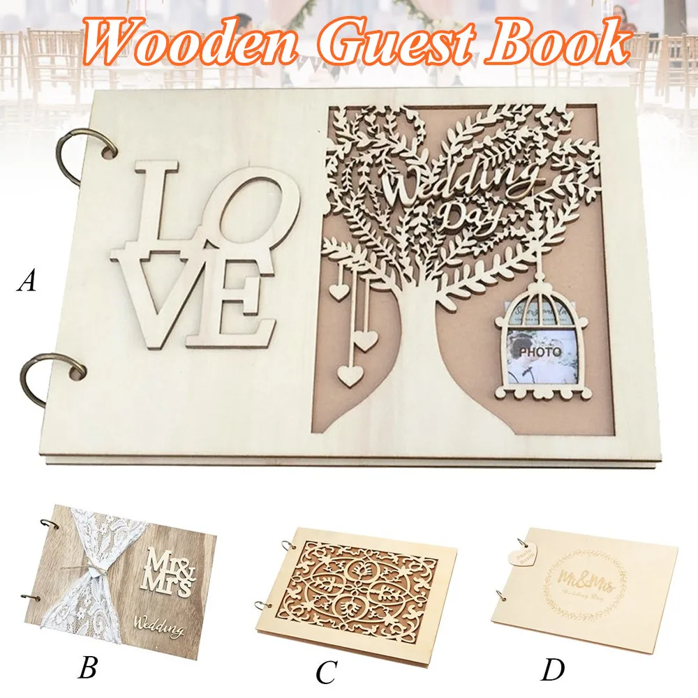 Multi Style Rustic Sweet Wedding Guestbook Album Engraved