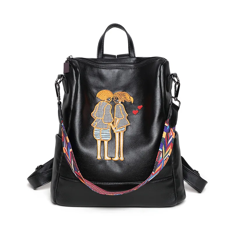 

Famous Brand Women PU Leather Backpacks Female School bags for Teenage Girls Rucksack Embroidery Cartoon Bagpack Mochila
