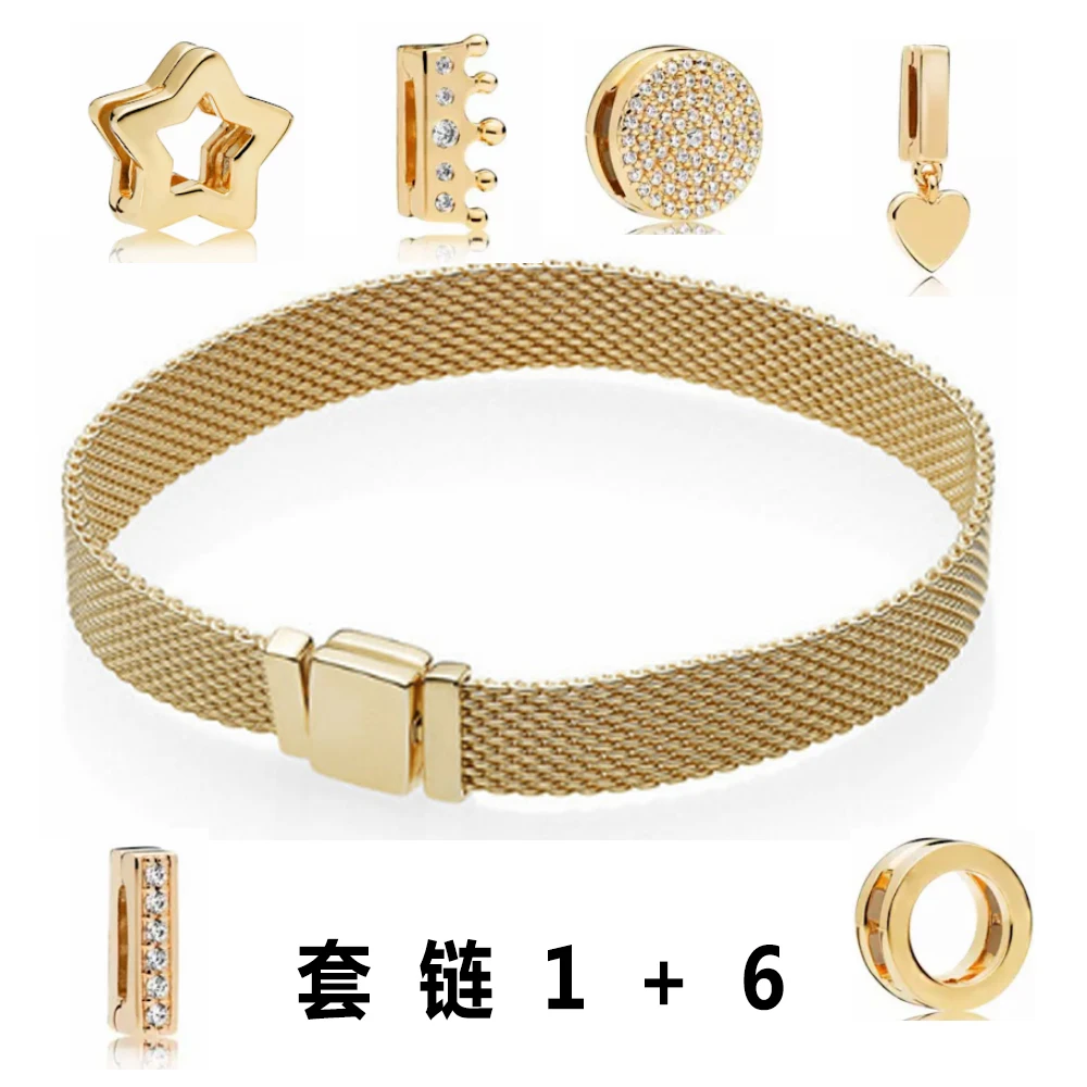 

Original 925 Silver Charm Series Golden Series Lady Jewelry Gift Fashion Pandol 1:1 With Logo Original Bracelet Set