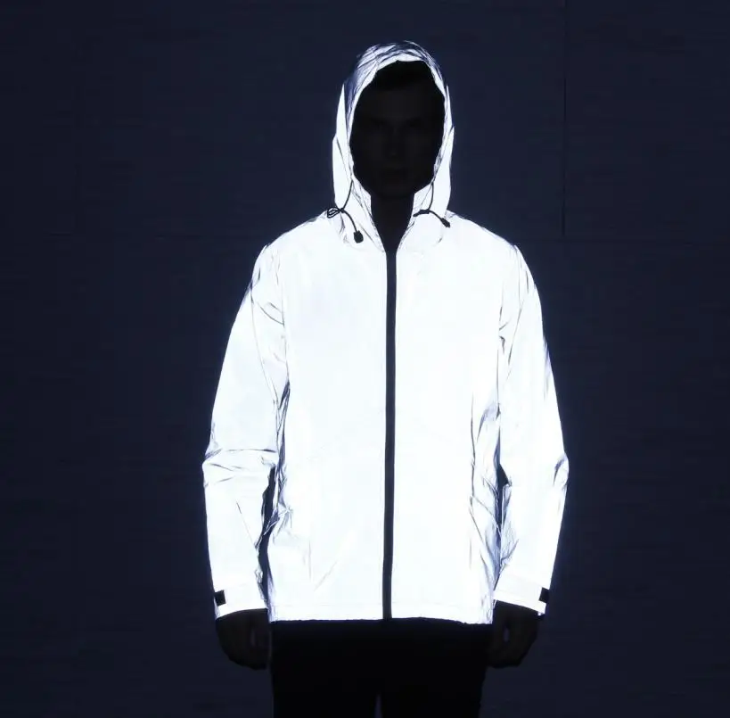 2020Winter men hip hop reflective long jacket night reflect light tail coat windbreaker women harajuku casual hooded jackets 4
