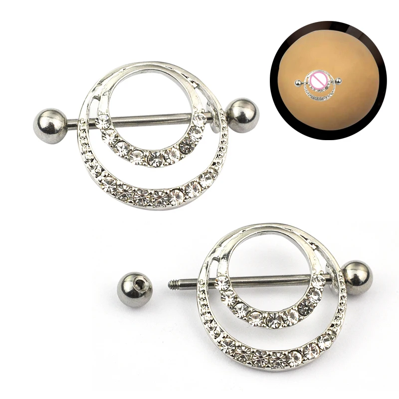 1 Pair Crystal Gem Nipple Ring Clip Breast Nipple Clamps Metal Sex