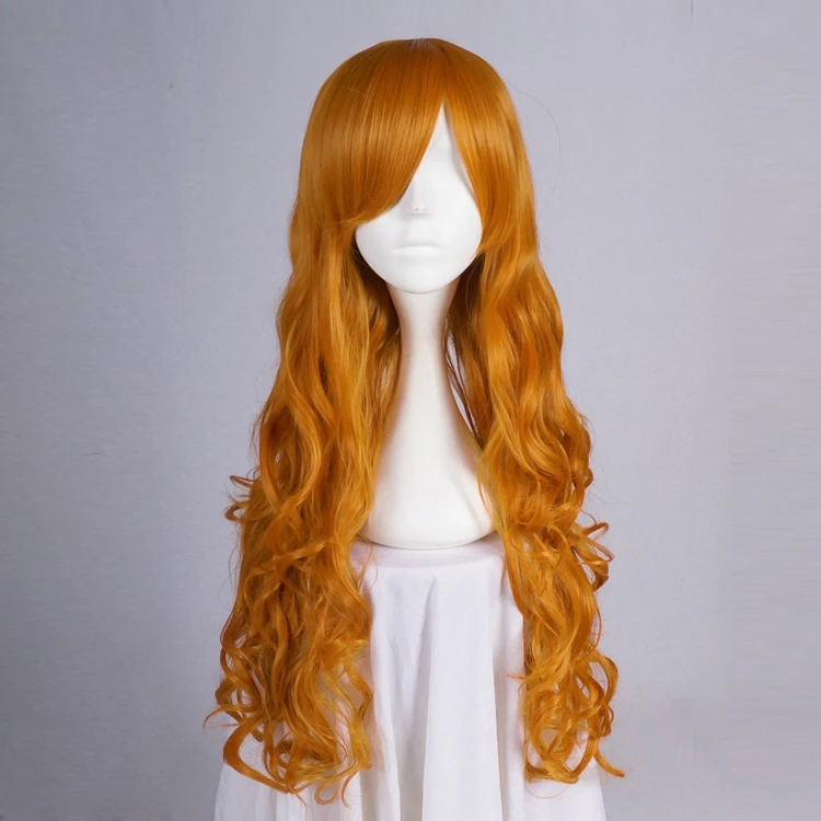 80cm Long Curly Orange Women Casual Hair Anime Cosplay Wig Heat Resistant+Wig Capin Synthetic