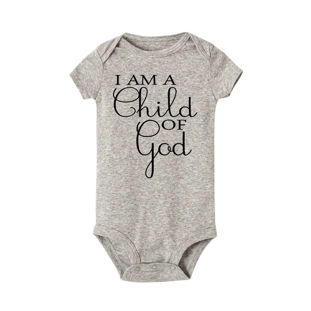 Детский комбинезон с короткими рукавами и надписью «I am a child of god» для новорожденных мальчиков и девочек, хлопковый комбинезон, костюм для подвижных игр, одежда