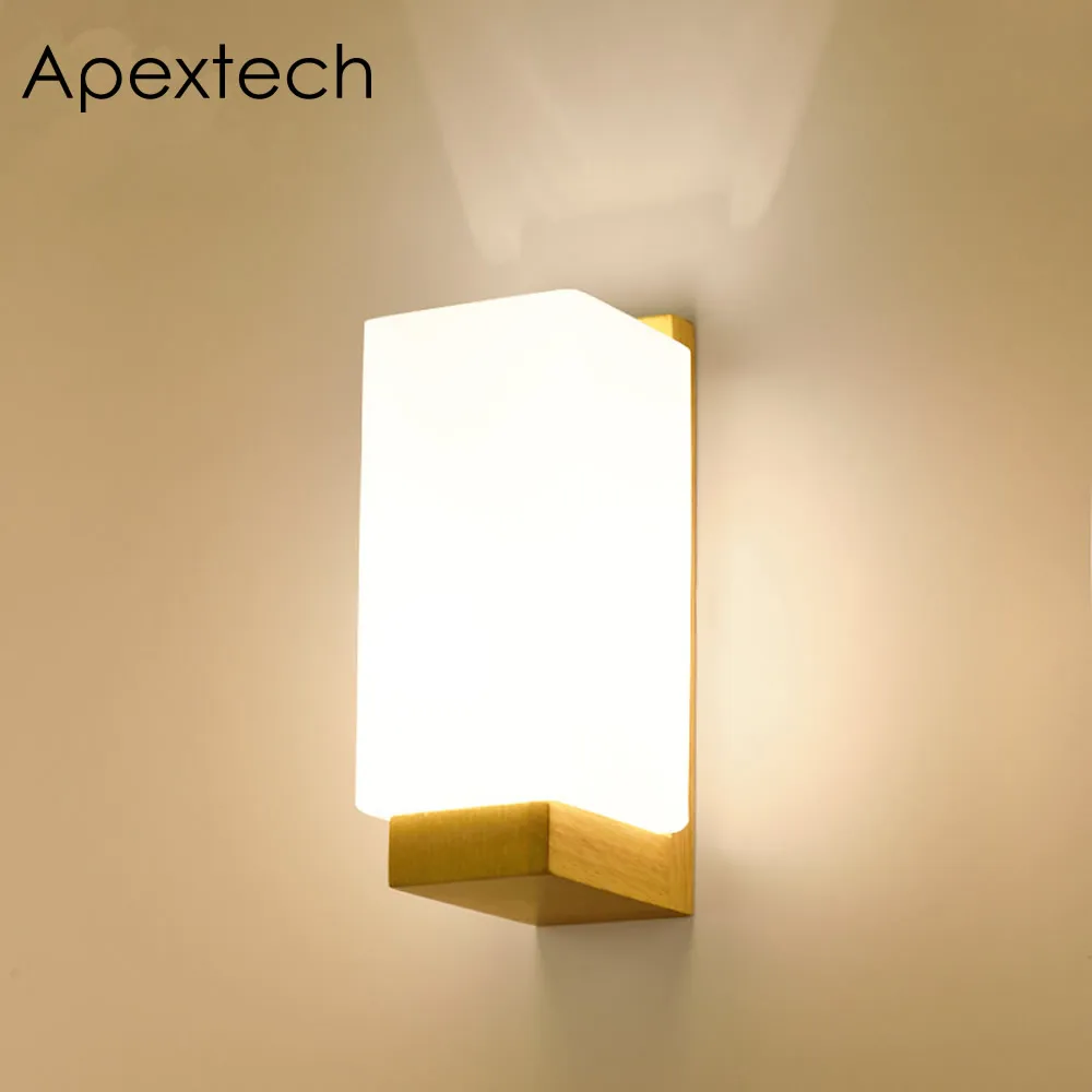 Meilleur Apextech applique en bois moderne Style nordique E26 E27 ampoule appliques verre dépoli abat jour + bois chevet veilleuse pour la maison