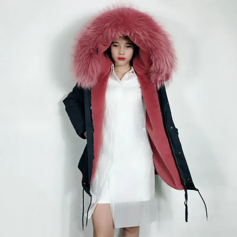 Winter New Style Deep Blue Waterproof Fur Parka Women Parka with Big Raccoon Hoodies Jacket