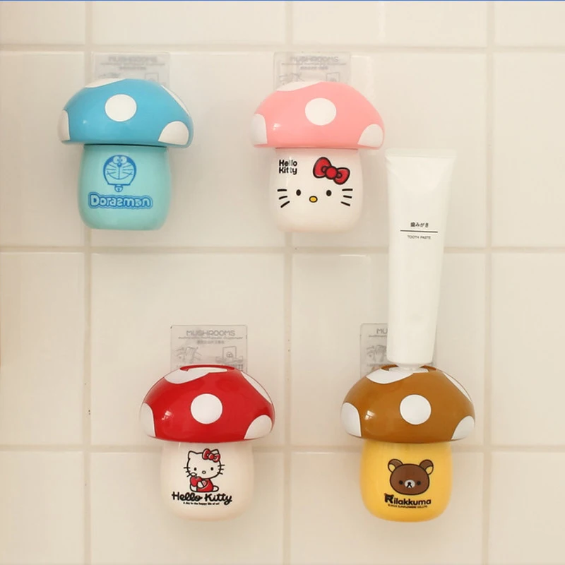 

Automatic Toothpaste Dispenser Squeezing Device Hello kitty Mushroom Toothbrush Holder with Cup Bathroom Accessories Set A
