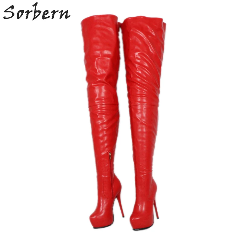 Sorbern/модные женские ботфорты выше колена; женские сапоги до бедра на заказ; высокие женские сапоги до середины голени; разные цвета - Цвет: Красный