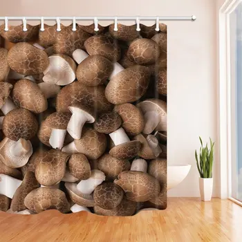 

Vegetable Decor, Mushroom Polyester Fabric Waterproof Bath Curtain, Shower Curtain Hooks Included,Brown