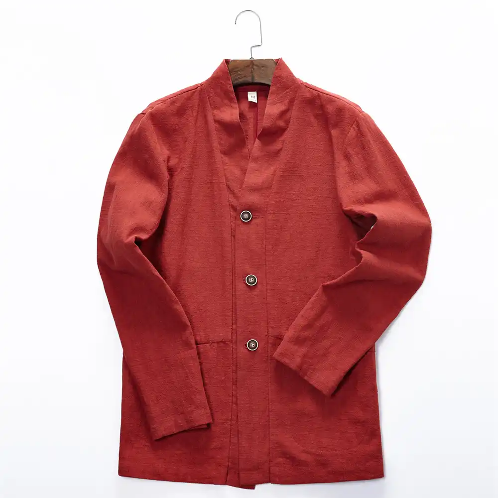 新到着 19 春 100 リネンレンガ赤ジャケット男性ブランドカジュアル固体ジャケットメンズ V ネックファッション上着男性カパス Jackets Aliexpress