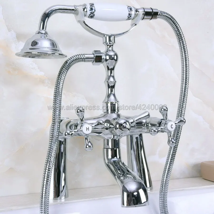 

Polished Chrome Bathtub Faucet Deck Mounted Shower Faucet Tub Mixer Tap With Hand Shower Kna126