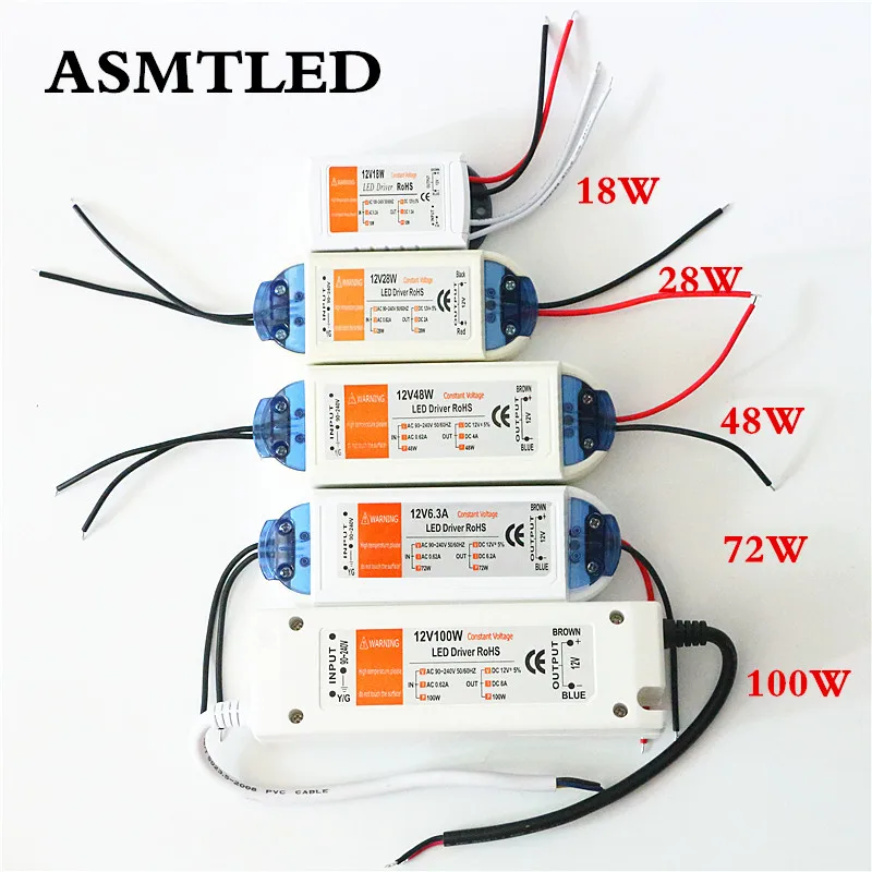 ASMTLED DC12V 18W 28W 48W 72W 100W Power Supply LED Driver Adapter Lighting Transformer Switch For LED Strip LED Lights