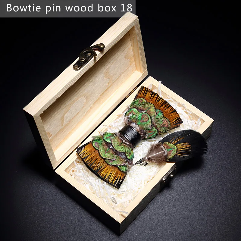 Bowtie pin woodbox18 JEMYGINS, дизайн, галстук-бабочка, перо, бант, изысканная ручная работа, Мужская брошь для галстука-бабочки, деревянная булавка, подарочный набор, Свадебная вечеринка - Цвет: Bowtie pin woodbox18