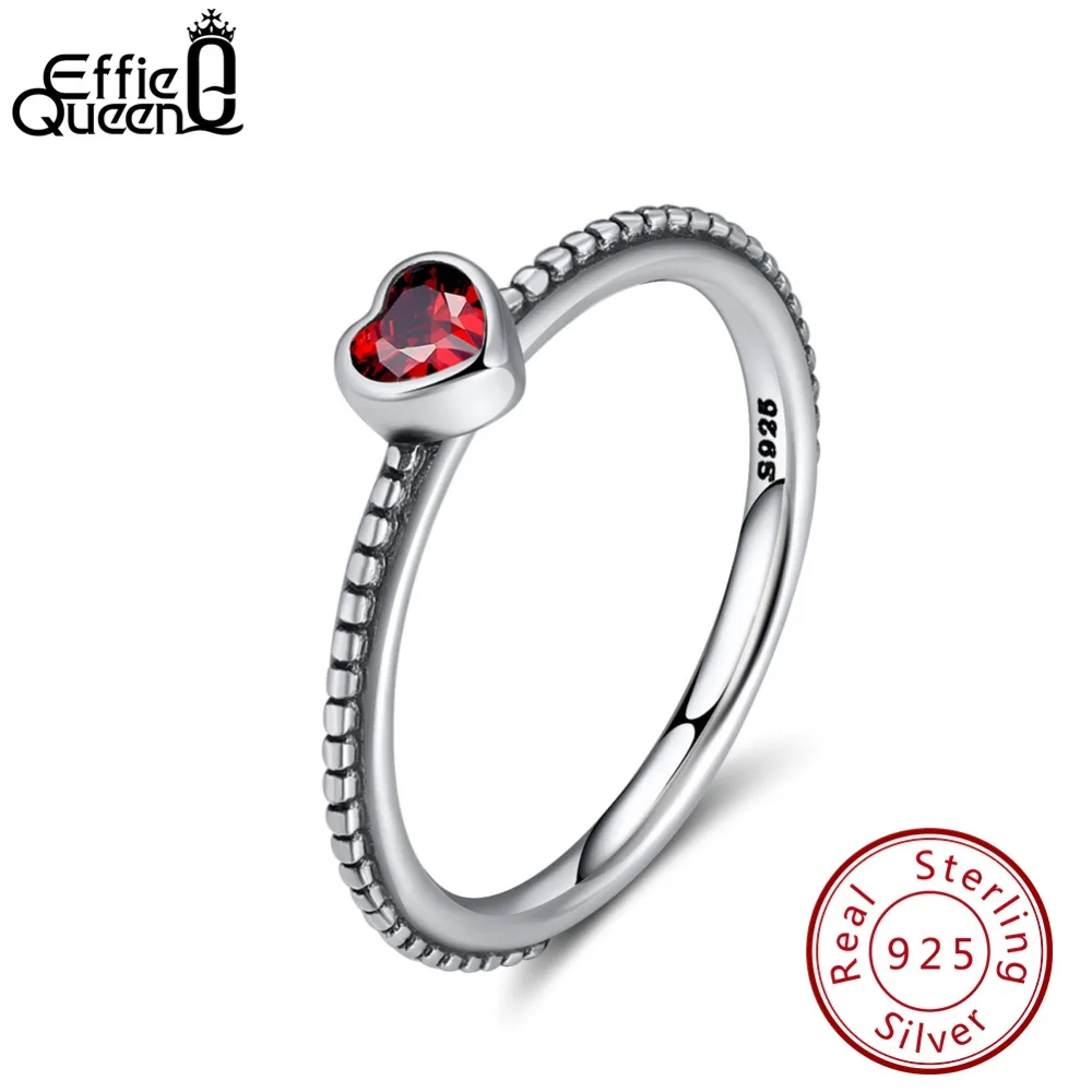 

Effie Queen Genuine 925 Sterling Silver Rings For Women Lovely Heart Shape AAA Red Pink Shiny CZ Wedding Party Jewelry Gift BR87