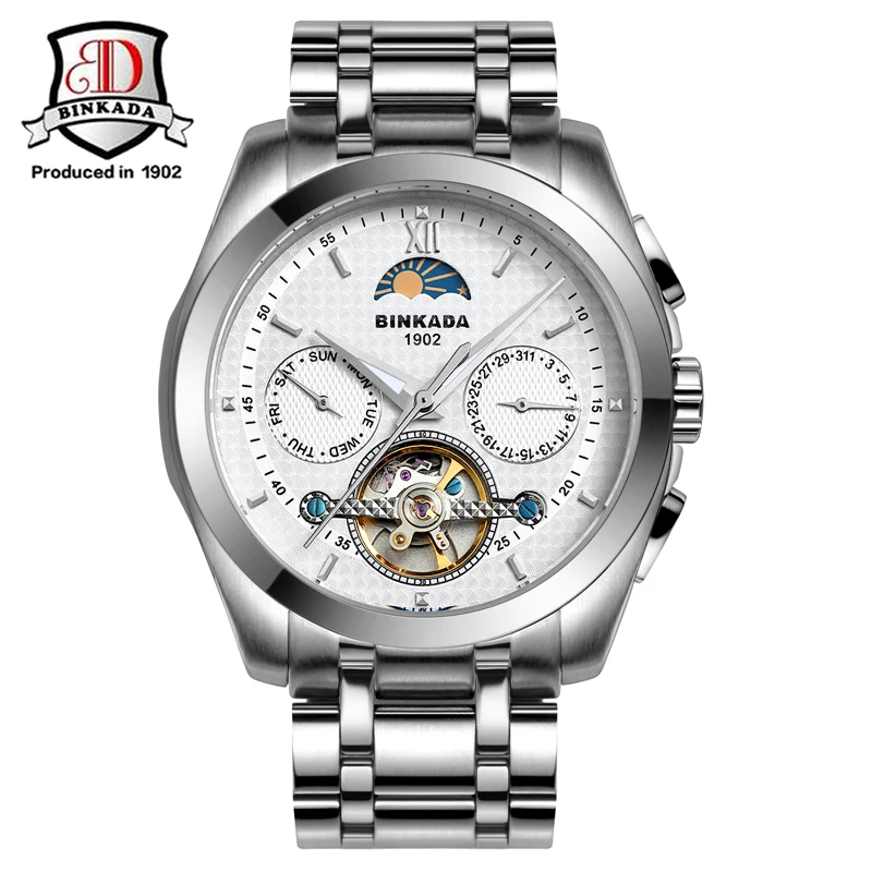 

2019 BINKADA Mens Watches Automatic Mechanical Watch Tourbillon Clock Leather Casual Business Wristwatch Relojes Hombre