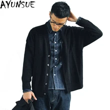 AYUNSUE Европейский улиц модный кардиган мужской осенний свитер Повседневный v-образный вырез трикотажная Мужская черная одежда верхняя одежда LX1386