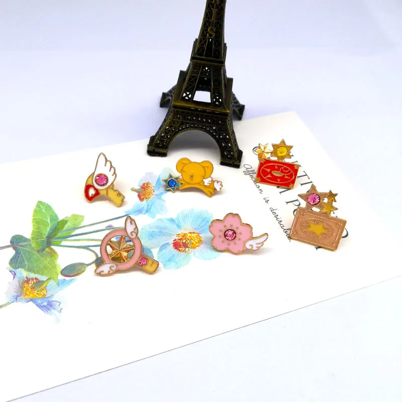 Короткая футболка с героями из японского аниме «Сейлор Мун Card Captor Sakura Kero меч КИНОМОТО звезда палочка универсальный ключ 6 шт./компл. эмалированный Нагрудный значок брошь коллекция подарок для девочек