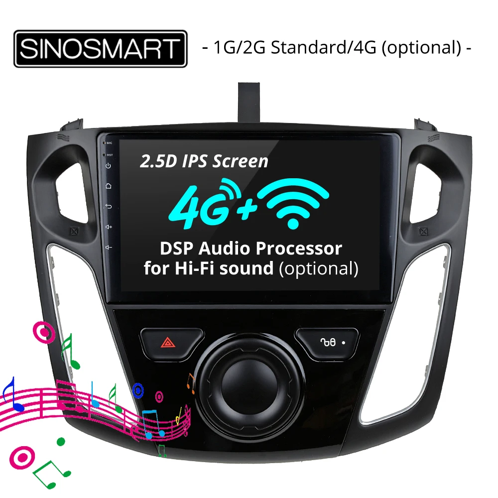 

SINOSMART 2.5D IPS/QLED Screen 1G/2G Car Navigation GPS Player for Ford Focus 2015-2018, 32EQ DSP, 4G SIM Card Slot Optional