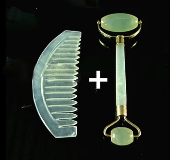 

1 pair green jade massage head comb neck face foot roller too pendant