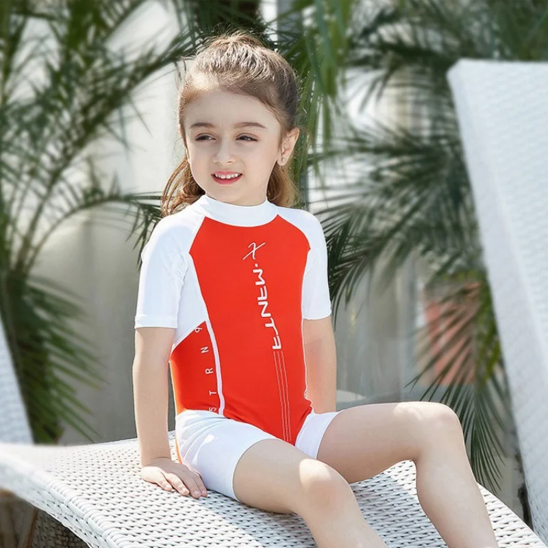 Летний детский купальный слитный купальник для дайвинга, сиамские гидрокостюмы с короткими рукавами, быстросохнущие солнечные УФ защитные гидрокостюмы