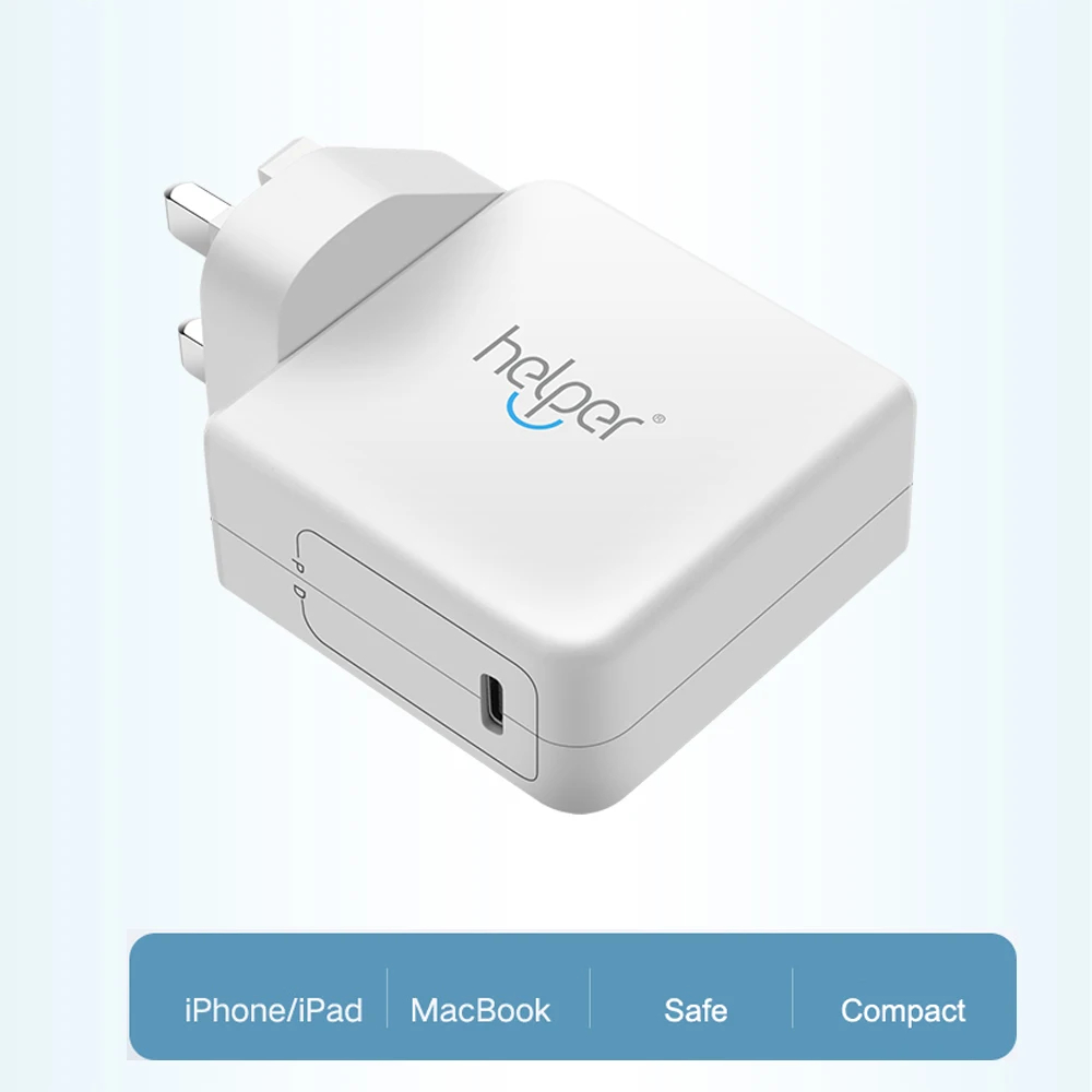  Helper USB C Wall Charger PD QC 30W USB Type C Charger for Apple 12" MacBook iPad Pro Nintendo Swit