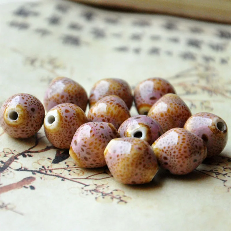 

15mm*13mm Rhombus Hole Beads Ceramic Flower Glaze Porcelain Beads For Jewelry Vintage Beaded Female Male Fashion Accessories