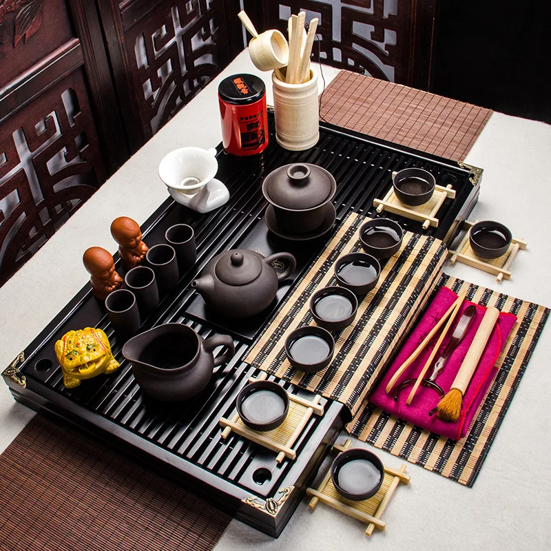 Elegant Chinese wood Tray Classic Kung Fu Tea Set Table Serving Tray Small Natural Traditional For Teapot Storage