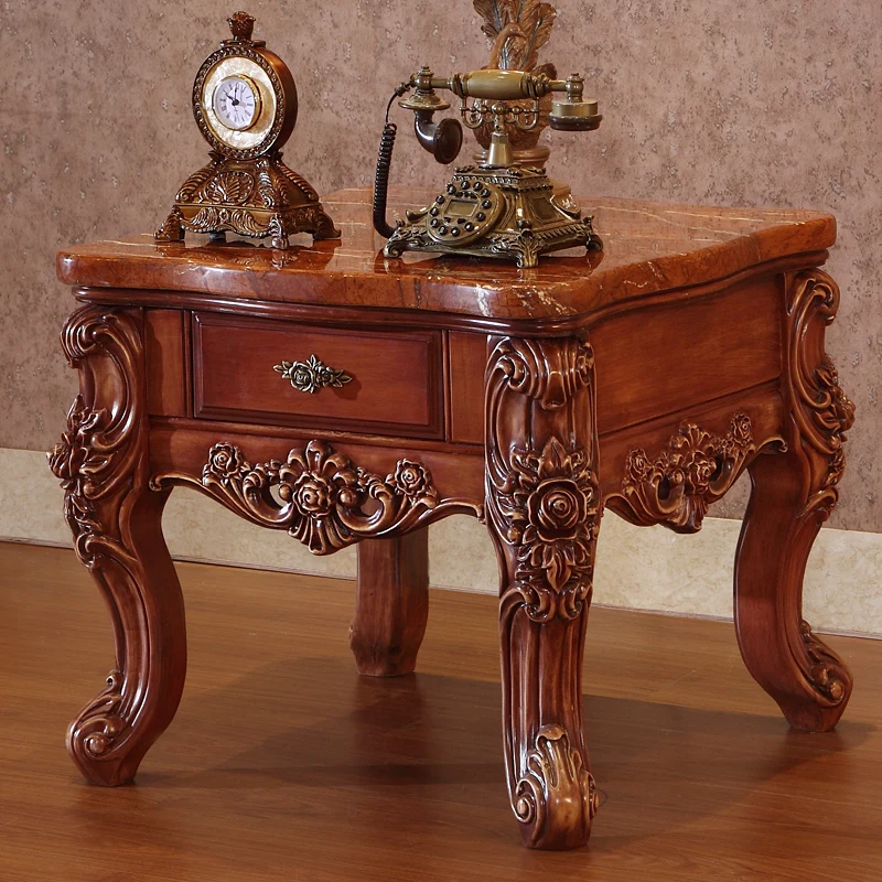 Americano Mesa de Chá de Mármore, De Armazenamento De Madeira sólida Lado, Estilo europeu Mesa de Canto