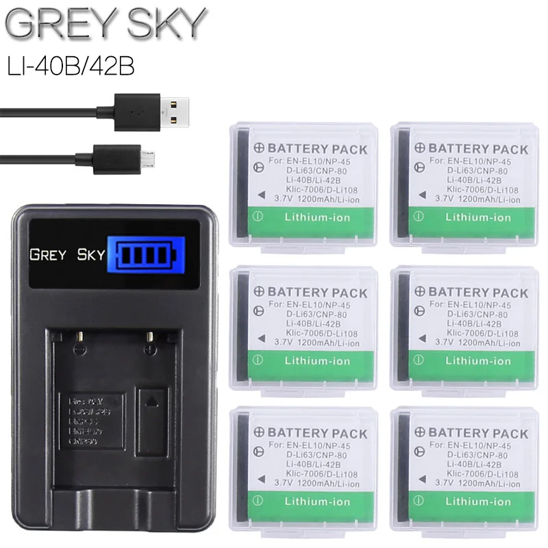 

ENEL10 Li-40B Li 40B 42B Battery +USB charger for Olympus Li-42B NP-45 ,for Nikon EN-EL10 D-Li63 D-Li108 NP-80 CNP80 KLIC-7006