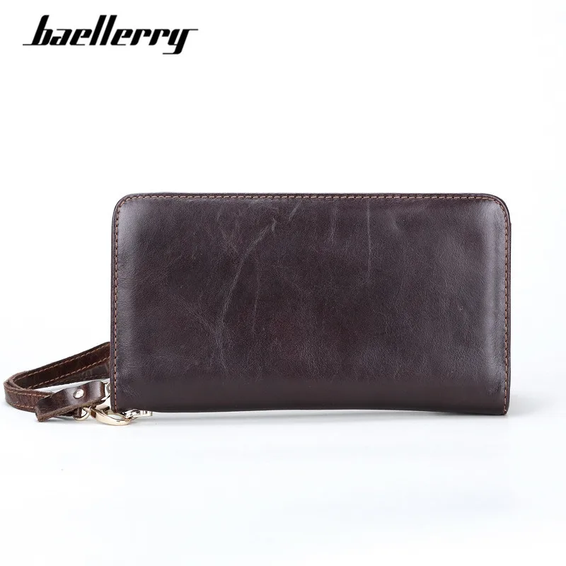 Long Men Wallets with Wristlet Genuine Cow Leather Wallet 2017 Business