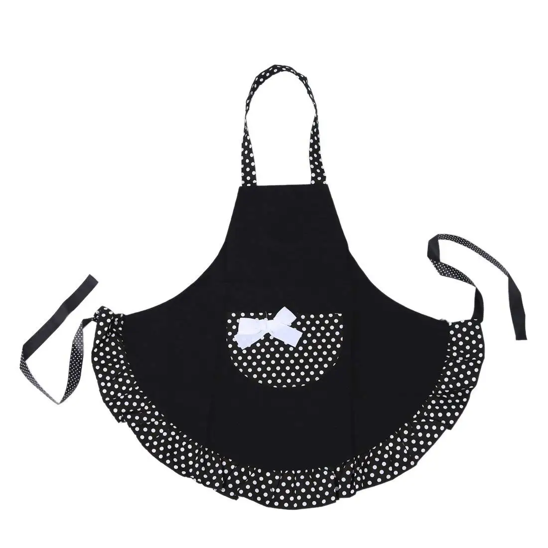 Lovely Cotton Polka Dot Pattern Working Chefs Kitchen Cooking Women' S Bib Apron With Bowknots Pocket Design (Black) Colorful | Дом и сад