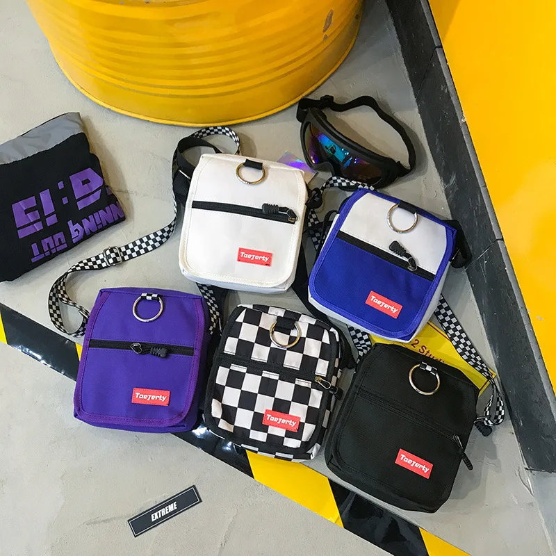 

Women Canvas Bag Hong Kong Style Harajuku Style Contrast Color Small Bag Korean Style Fashionable Casual Messenger Shoulder Bags