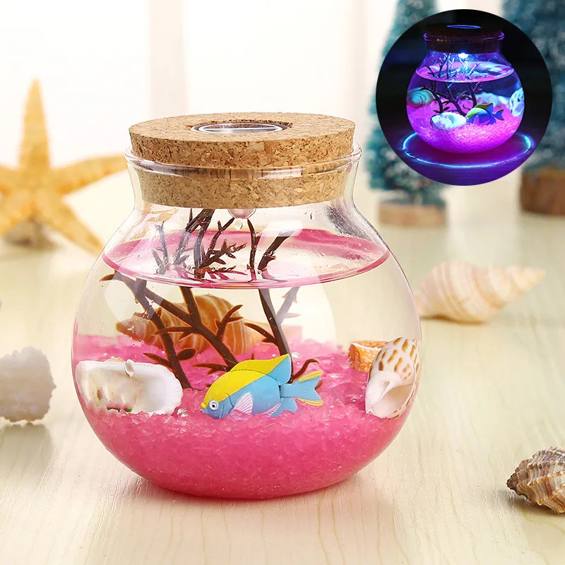 3D микро пейзаж DIY подводный мир стеклянная бутылка Ночной свет цветная морская