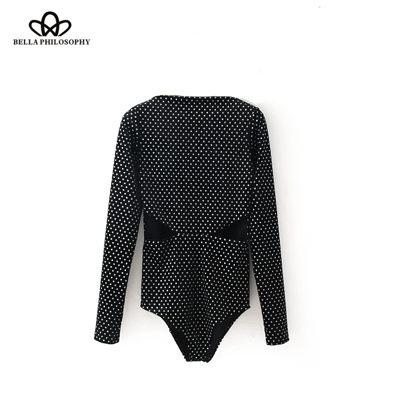 

Bella Philosophy 2017 winter women fashion bodysuit rompers velvet black dot mini playsuit hollow out cotton women fashion pants