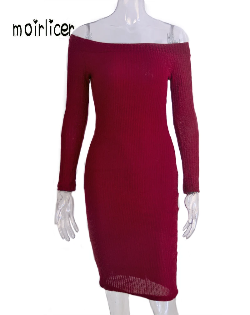 Moirlicer Зима Женщины Dress Черный Красный Партии Халат Сексуальная Bodycon Midi