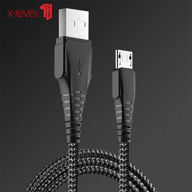 XLevel Micro USB кабель 2.0A нейлон Быстрая зарядка USB кабель для передачи данных для samsung Xiaomi LG планшет Android мобильный телефон usb зарядный шнур - Цвет: Black