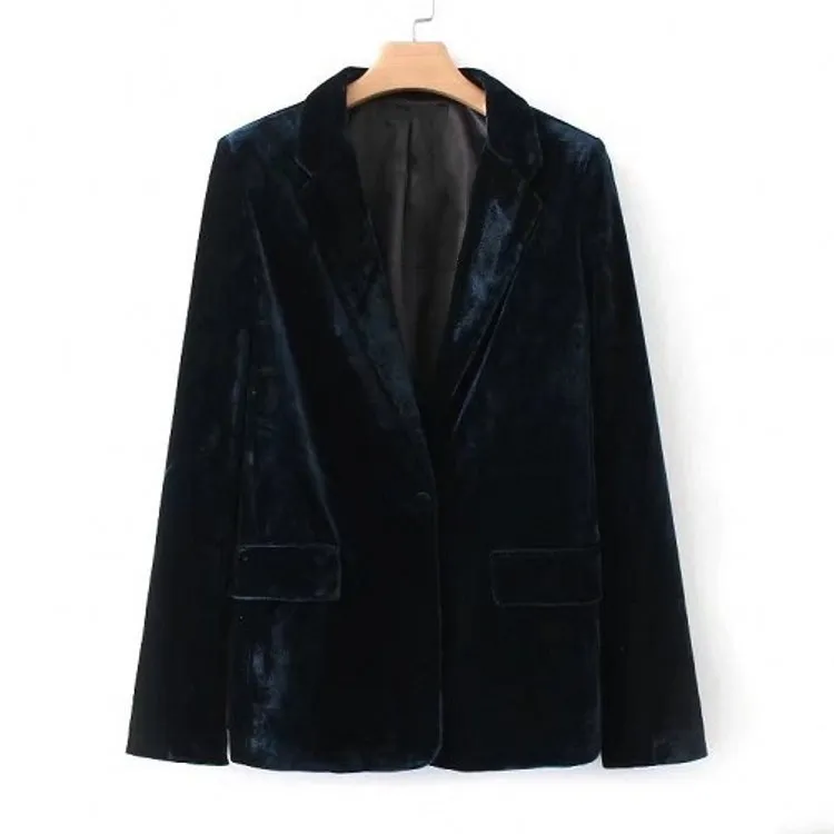 

Autumn Winter Women's Blazers Fashion Velvet Jackets Suit Solid European Style Single Button Slim Notched Blazer