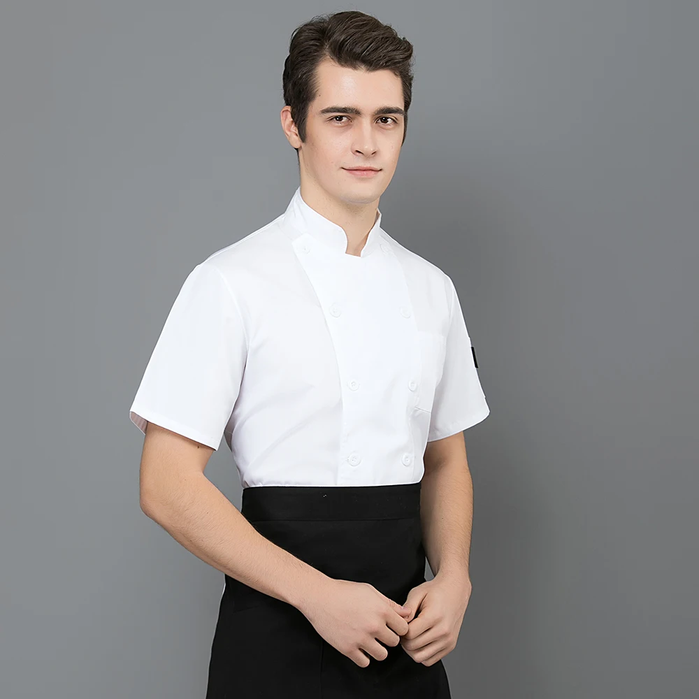 Унисекс Еда Услуги для шеф-повара рабочая одежда ресторан отеля форма шеф-повара с короткими рукавами рубашка для официантов форма плита пальто