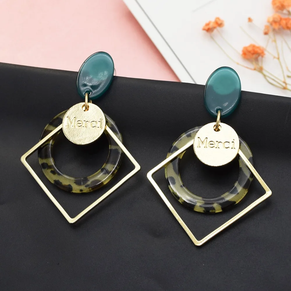 

Korean Fashion Jewelry Acrylic Leopard Drop Earrings For Women Wedding Party Gift Square Round Earring Oorbellen Bijoux Jewellry