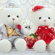 Серебряные шпильки и красная юбка с розой медведи около 60 см Плюшевые игрушки свадебные куклы, свадебный подарок t6815