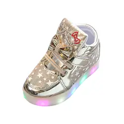 Детские модные кроссовки Star световой ребенок Повседневное яркая Обувь для мальчиков Обувь для девочек классные кожаные LED удобная