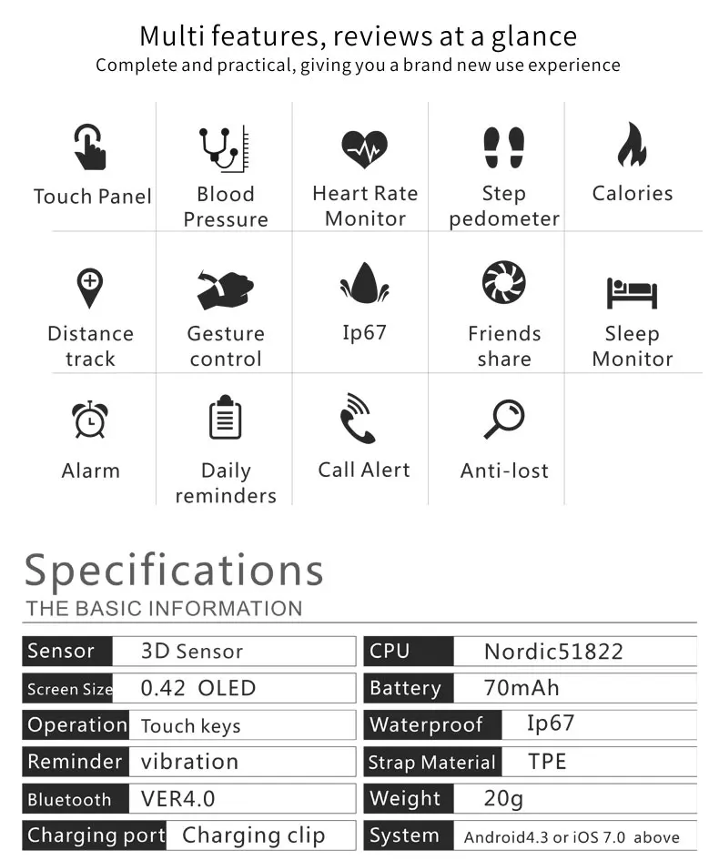BOAMIGO Bluetooth Smart Bracelet Wristband Message Reminder Sleep Monitoring Portable Rubber Smart Watches for IOS Android Phone (21)