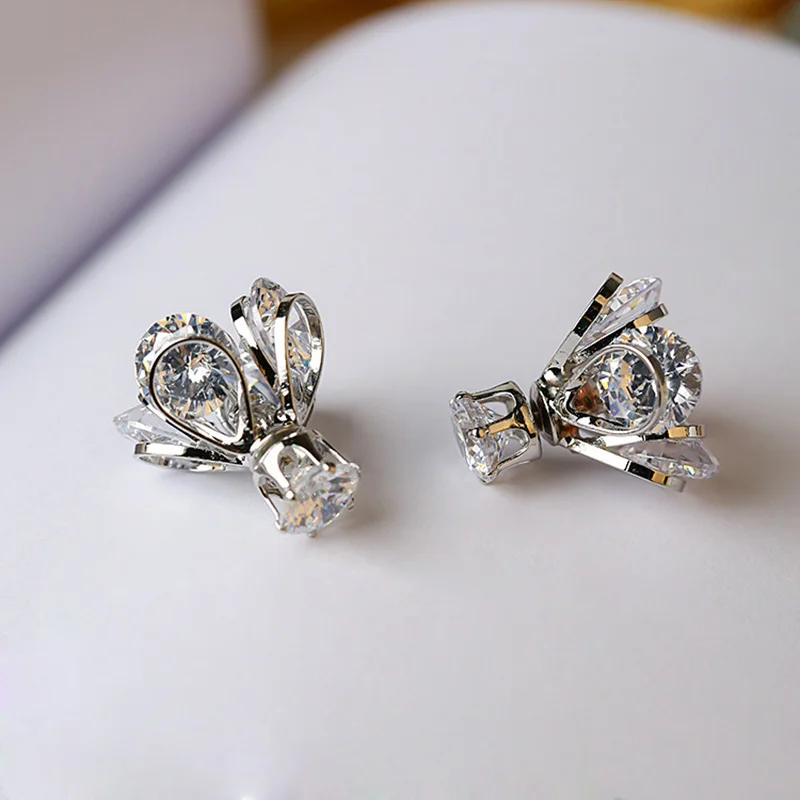 Серьги-гвоздики с мерцающей короной из аниса, кубический циркон, двойные Двухсторонние серьги, женские модные ювелирные изделия Aretes