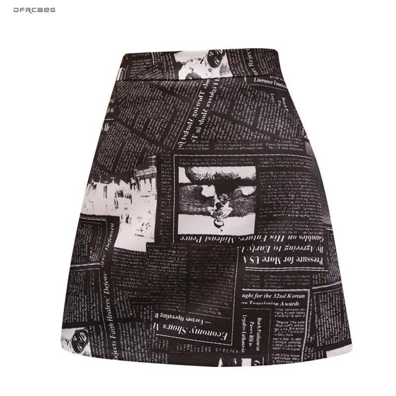Высокая талия ретро женские Мини летние юбки уличная мода 2019 с буквенным принтом Harajuku трапециевидная юбка Женская Saia