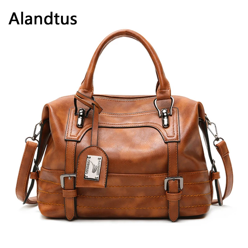 

Alandtus Women Shoulder Bag Vintage Handbag Soft Pu Leather Crossbody Bags For Women 2019 Casual Totes Bag Ladies Messenger Bags